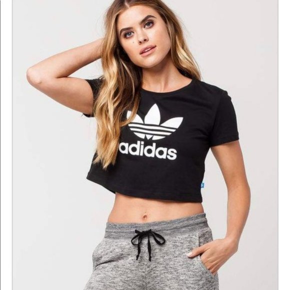 adidas Tops - NWOT Adidas trefoil Slim Black Crop Top Tee